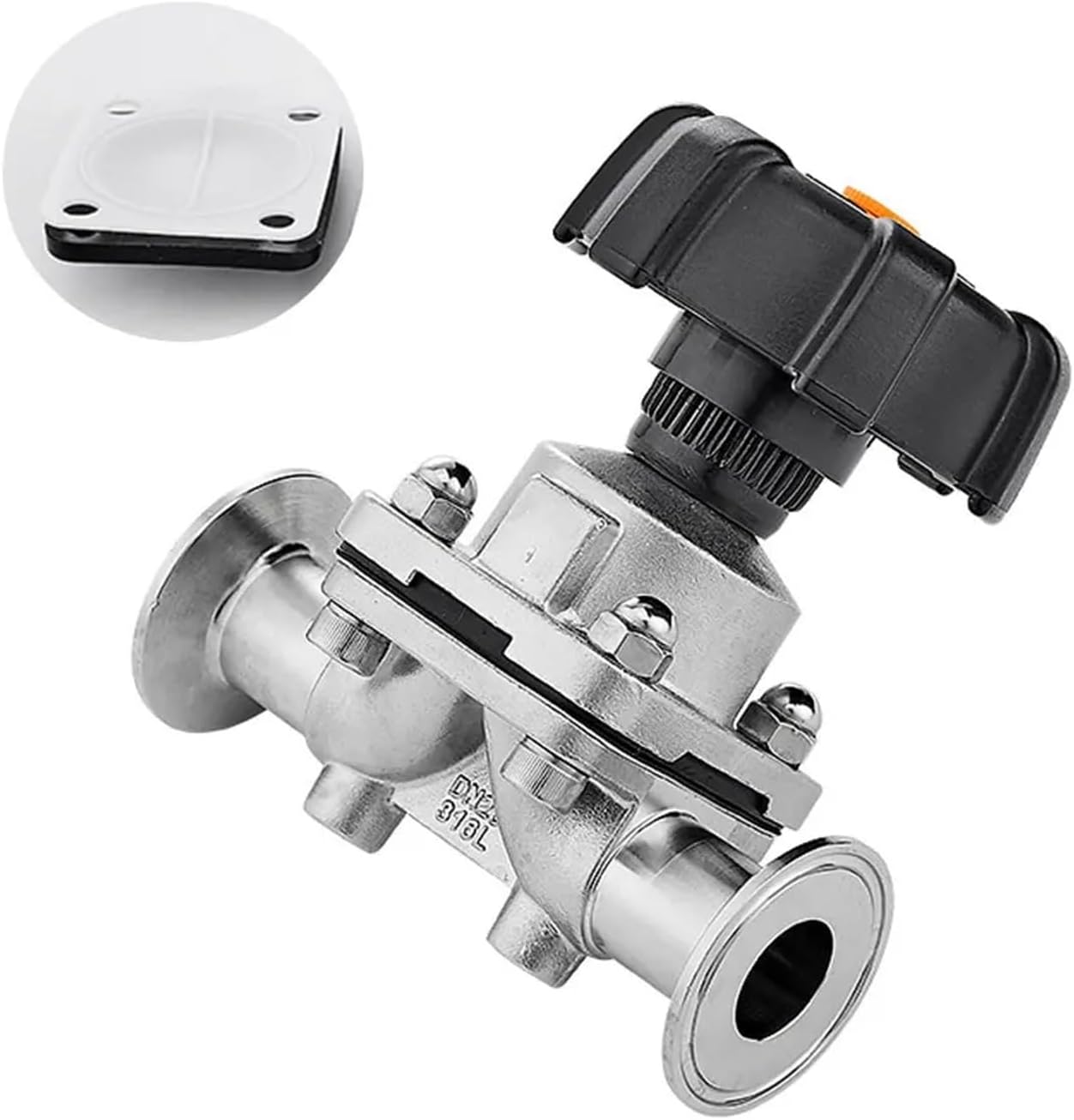 Fit 12.7mm-51mm Pipe OD X 1.5" 2" Tri Clamp Sanitary Diaphragm Valve SUS 316L Stainless Steel For Homebrew Beer Brewing(Split Diaphragm,32mm)