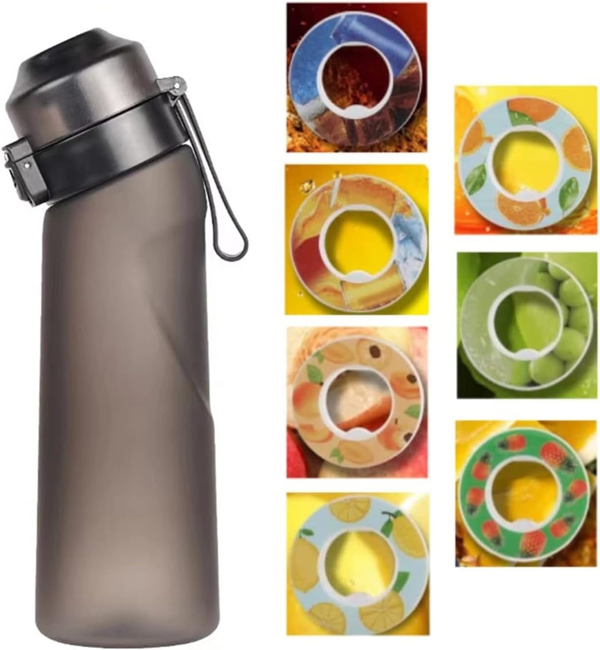 Rigwarl Airs Up Bottle Starter Set, 650ml Airs Up Bottle with 7 Airs Up Pods, Leak Proof, BPA Free, Black Blue Airs Up Water Bottle Black