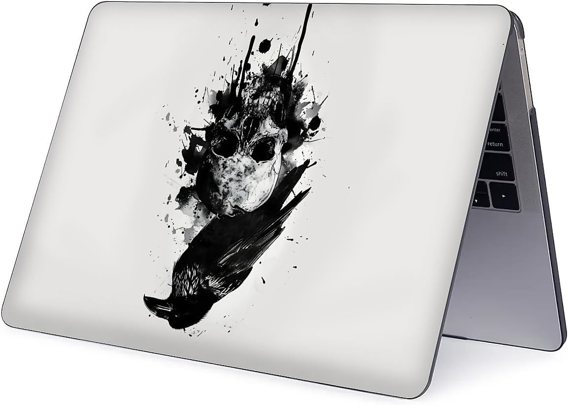 Compatible with MacBook Air 13.6 Inch 2022/2025 Version of M2 A2681/M4 A3240 Plastic Black Computer Case for Girl Boy Fashion Pattern Black Ink Scary Crow Skull