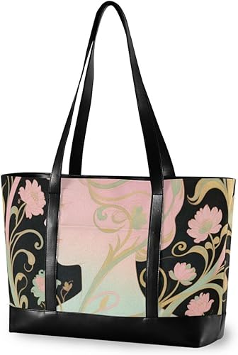 KLL Beauty Woman Silhouette Flower Pink simple laptop bag 14 con cremallera bolsas de trabajo para mujeres para mujeres trabajo con tablet maletin