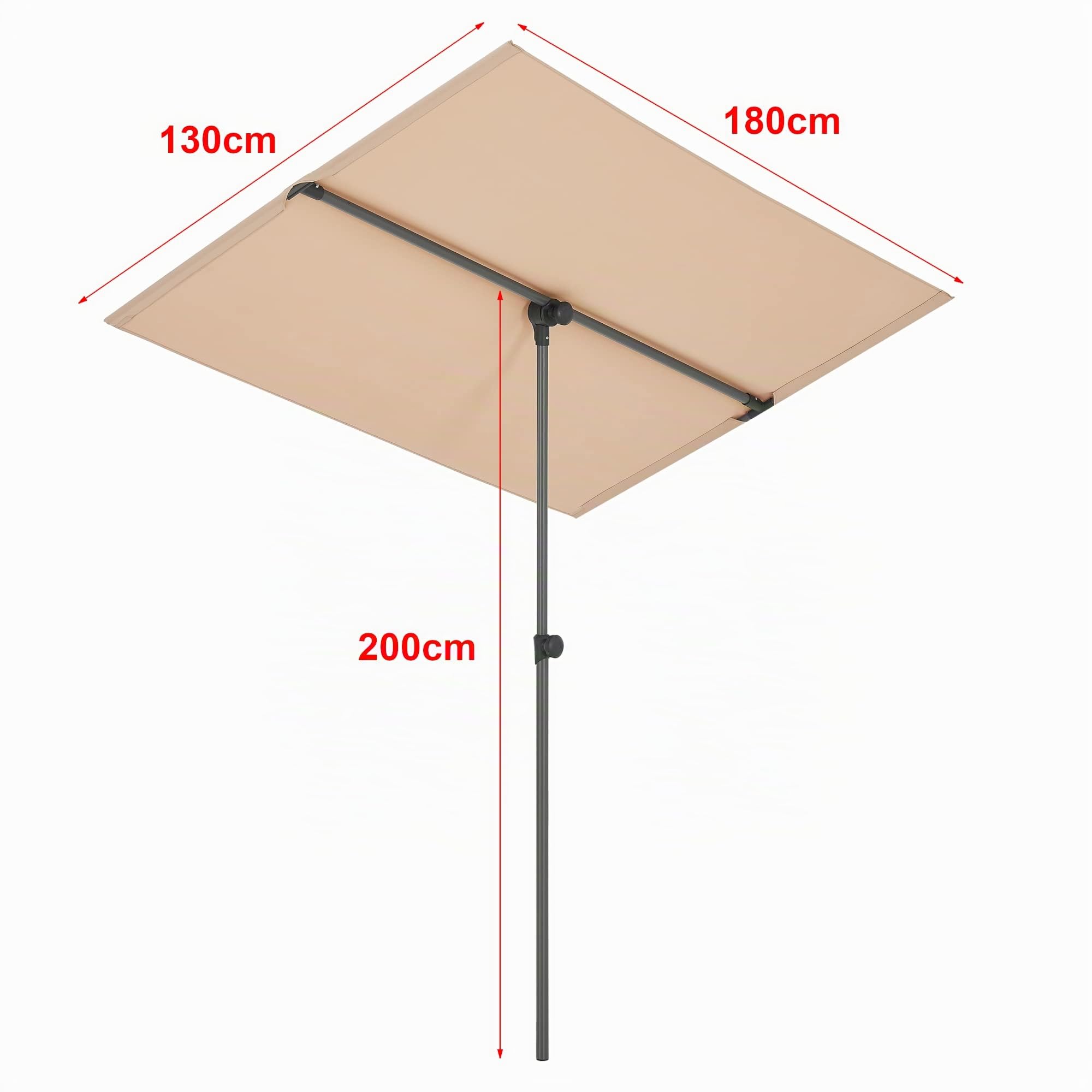 pro.tec Ombrellone Parasole Girevole con Palo Centrale Regolabile in Altezza 120-200 cm Telo Idrorepellente 180 x 130 cm - Color Sabbia