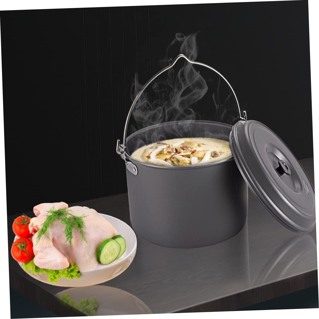 POPETPOP Camping Pot Set for 4-6 Lightweight Backpacking Cookware Picnic Pot Folding Handle Non-Skid Pan