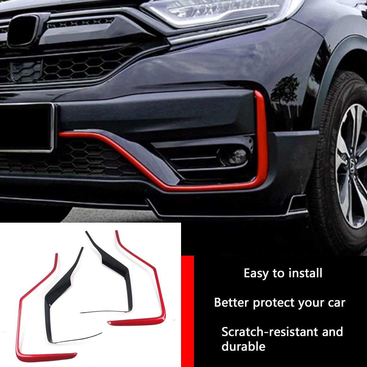 KELEIMAI Car Accessories Fit for Honda CRV CR-V 2020 2021 2022 Exterior Front Bumper Lower Strip Guard Trim (Red+Black) ABS 4 PCS