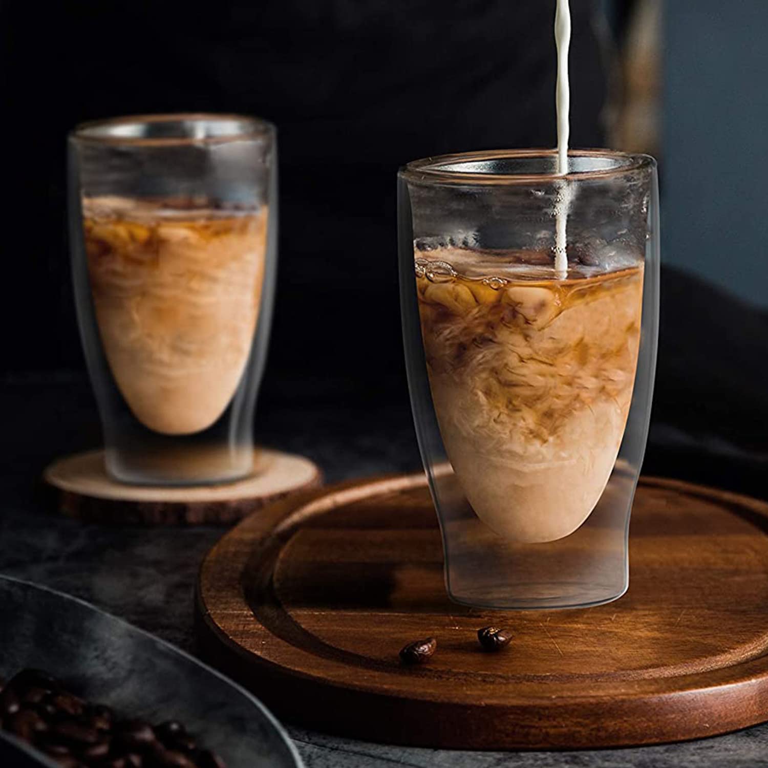 Juego de vasos dobles de cristal DUOS (4 vasos de 400 ml), vasos de cóctel térmicos. Aptos para: latte macchiato, cappuccino, té, té helado, zumo, agua, cola, cócteles. Vasos DUOS de Feelino