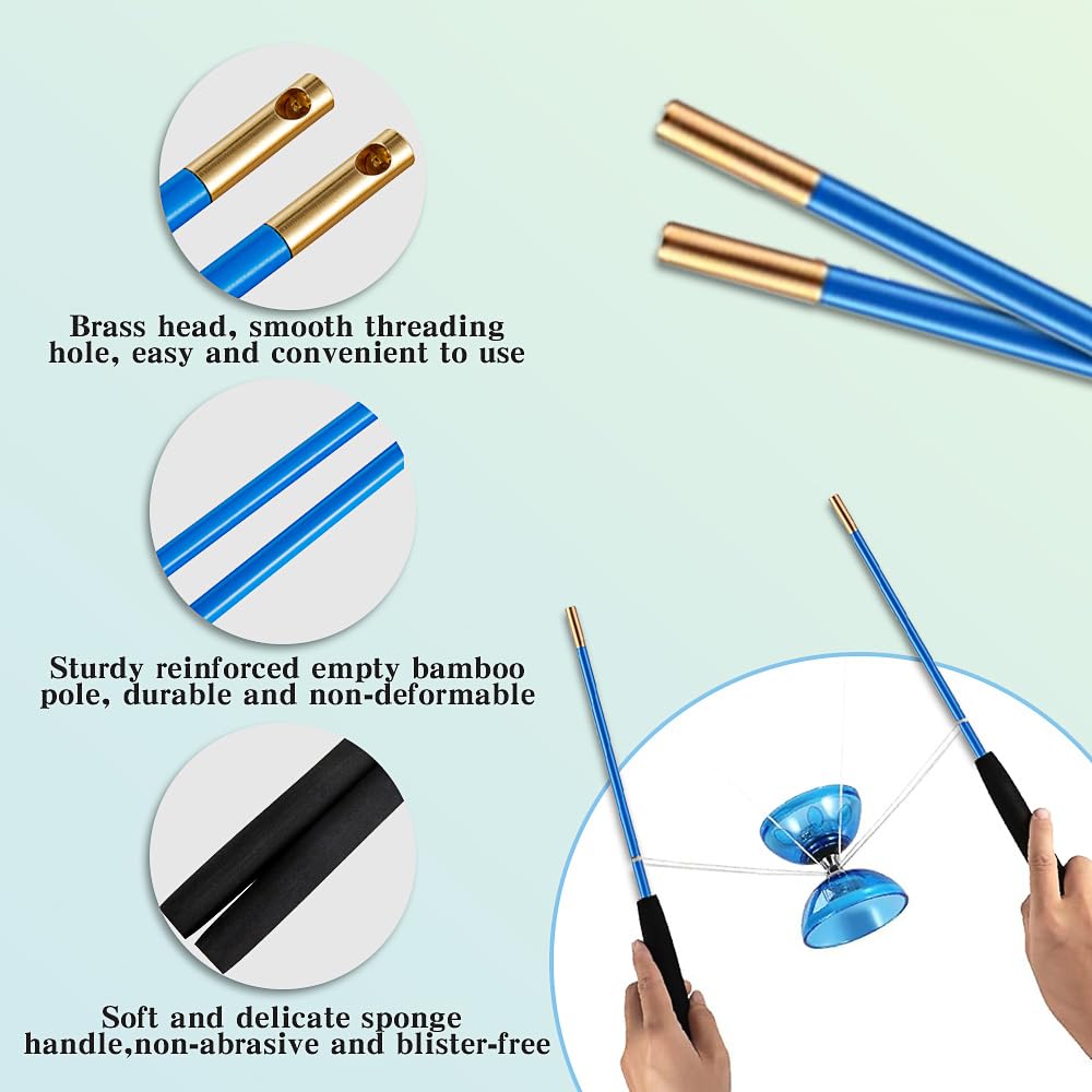 Diabolo Chinois YoYo Set, Diabolo Roulement à Billes, Diabolo avec Roulement à Billes, Diabolo Triple Roulement avec Ficelle, Sac en Filet et 2 Bâtons, Cadeau pour Adultes, Débutants (Bleu)