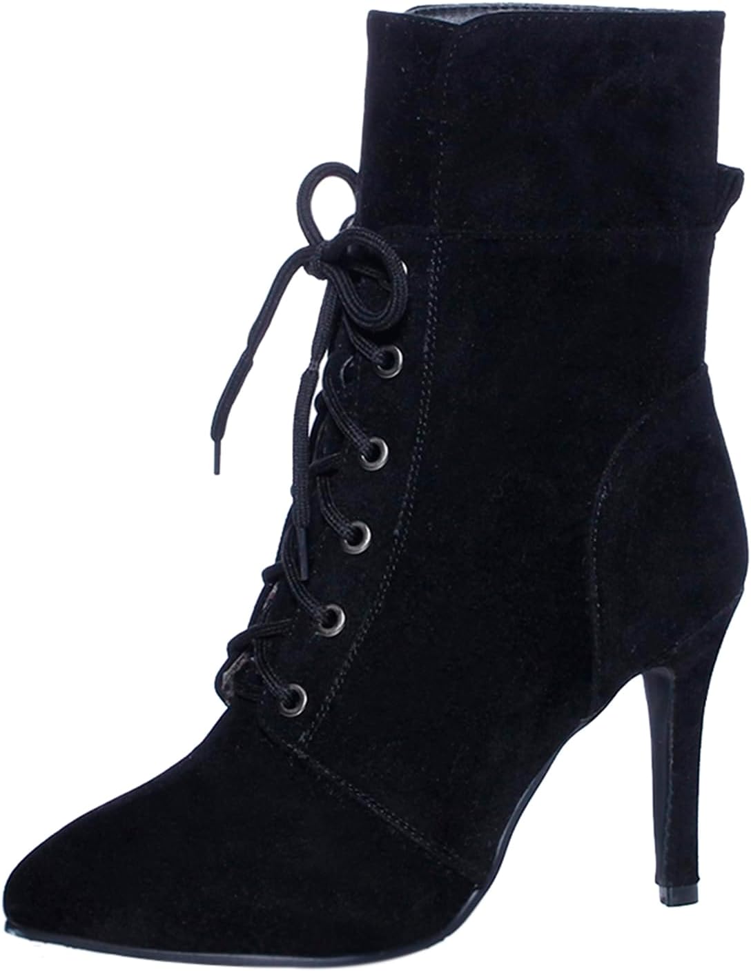 JolissWomen Stiletto Short Boots Lace Up High Heel Ankle Boots Pointed Toe Winter Booties Party