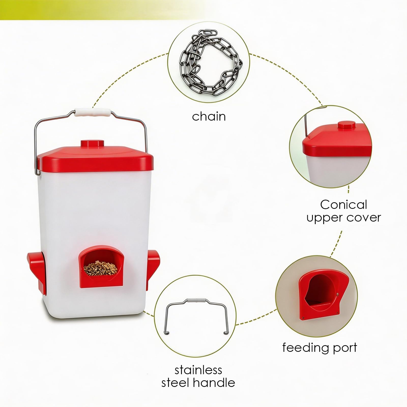 Bebedero para aves de corral y comedero, blanco y rojo, con manguera de riego y accesorios de montaje
