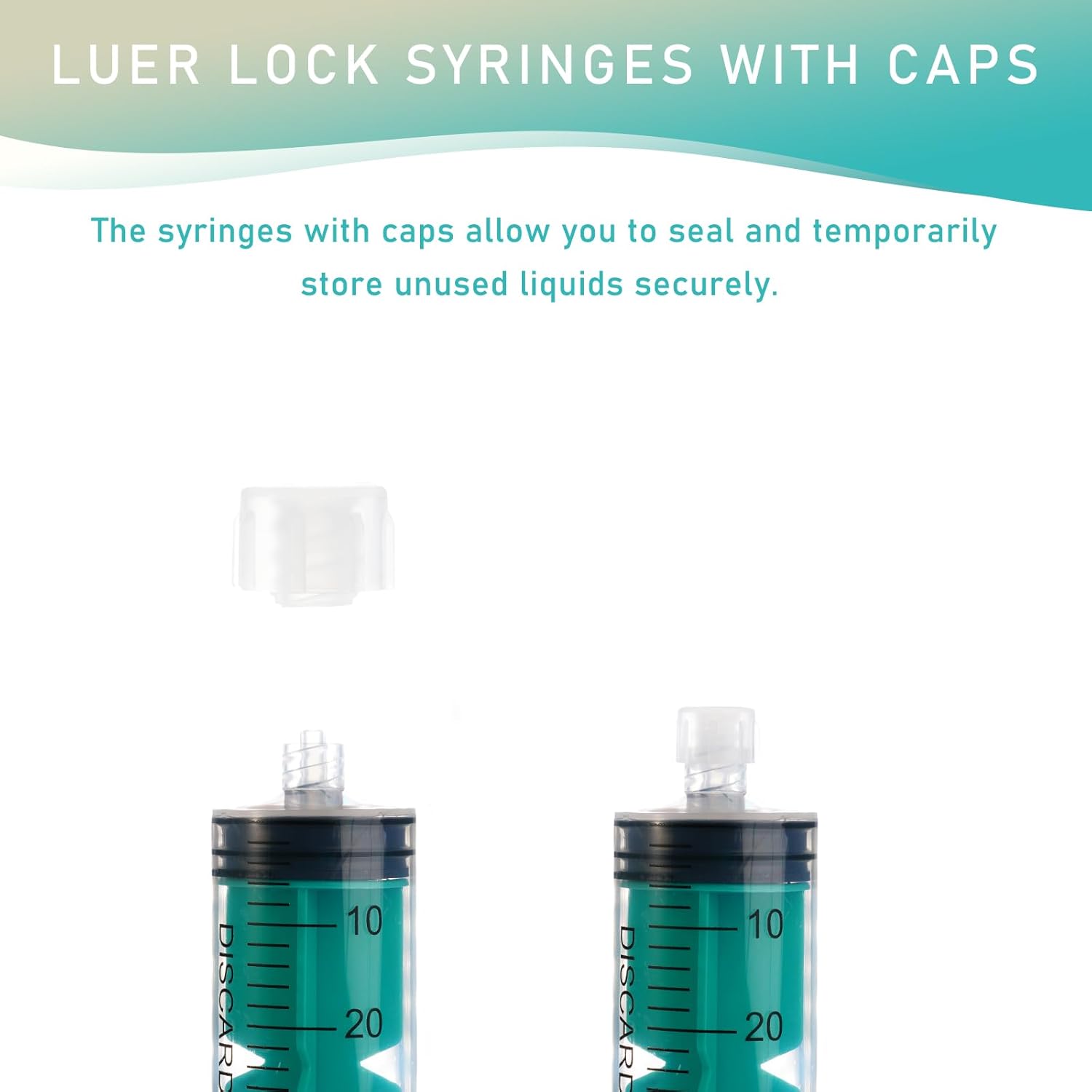 60ml Luer Lock Syringe, Leak-Proof Safety Lock Design Syringe with Cap, Individually Wrapped (50Pack, Green)