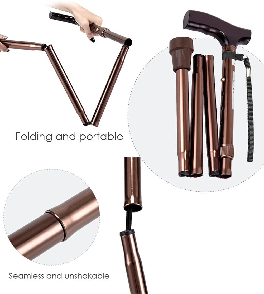 Muletas Plegables para Adultos, Bastones De Aluminio Ligero, Mangos Ergonómicos De Madera Maciza, para Ancianos, Discapacitados Y Discapacitados, Marrón Present
