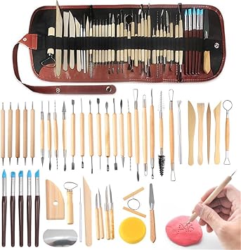 KHMCRSDO Pottery Tools 46 Sets Clay Sculpture Carving Wood Silicone Spot Drill Pen DIY