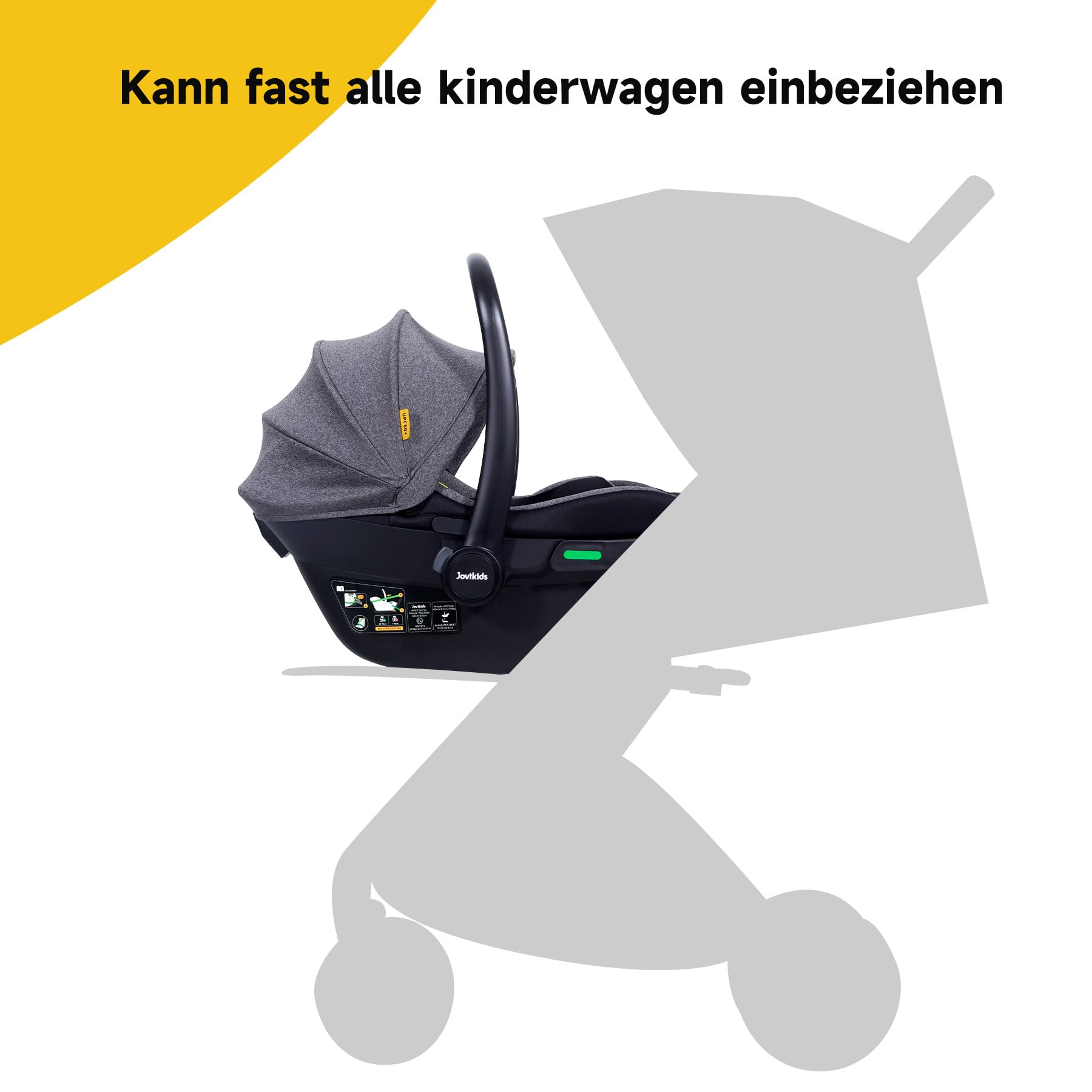 Jovikids Babyschale, Stufenlos verstellbare Liegeposition, Gruppe 0/0+ (40-87 cm) Baby Autositz mit Sonnendach, 3-Punkt-Sicherheitsgurt Seitenschutz (Babyschale Only)