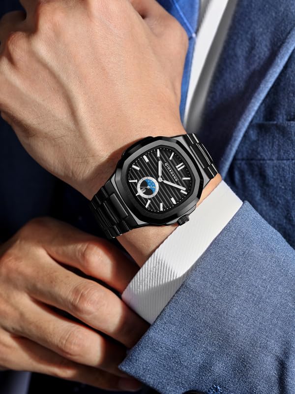Image of Giordano Analog Watch for Men - Classic Moon Phase Design with Textured Dial, Durable Stainless Steel Strap, and Date Display