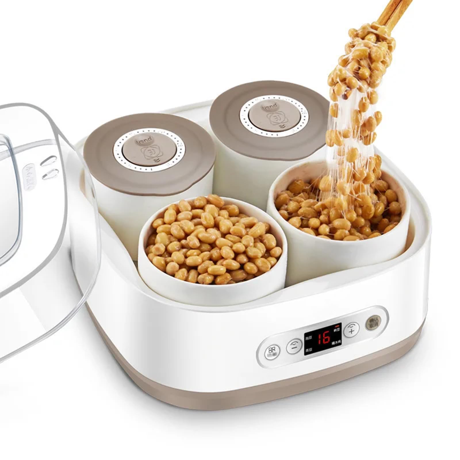 Fermentatore elettrico automatico Natto, macchina per yogurt completamente automatica da 1,5 litri con pannello di controllo intelligente, yogurtiera con controllo della temperatura, 4 contenitori