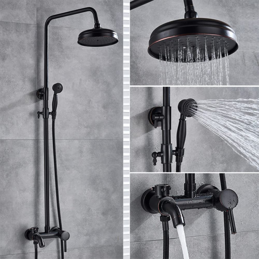 Système de douche à effet pluie 8" avec mitigeur de bain mural bronze noir A2.1