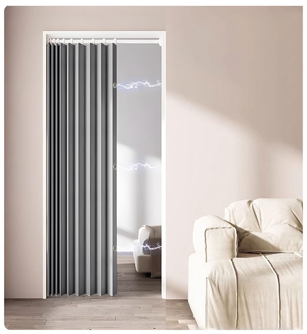 Rideau de porte accordéon magnétique gris 120x180 cm imperméable pour salon et bain
