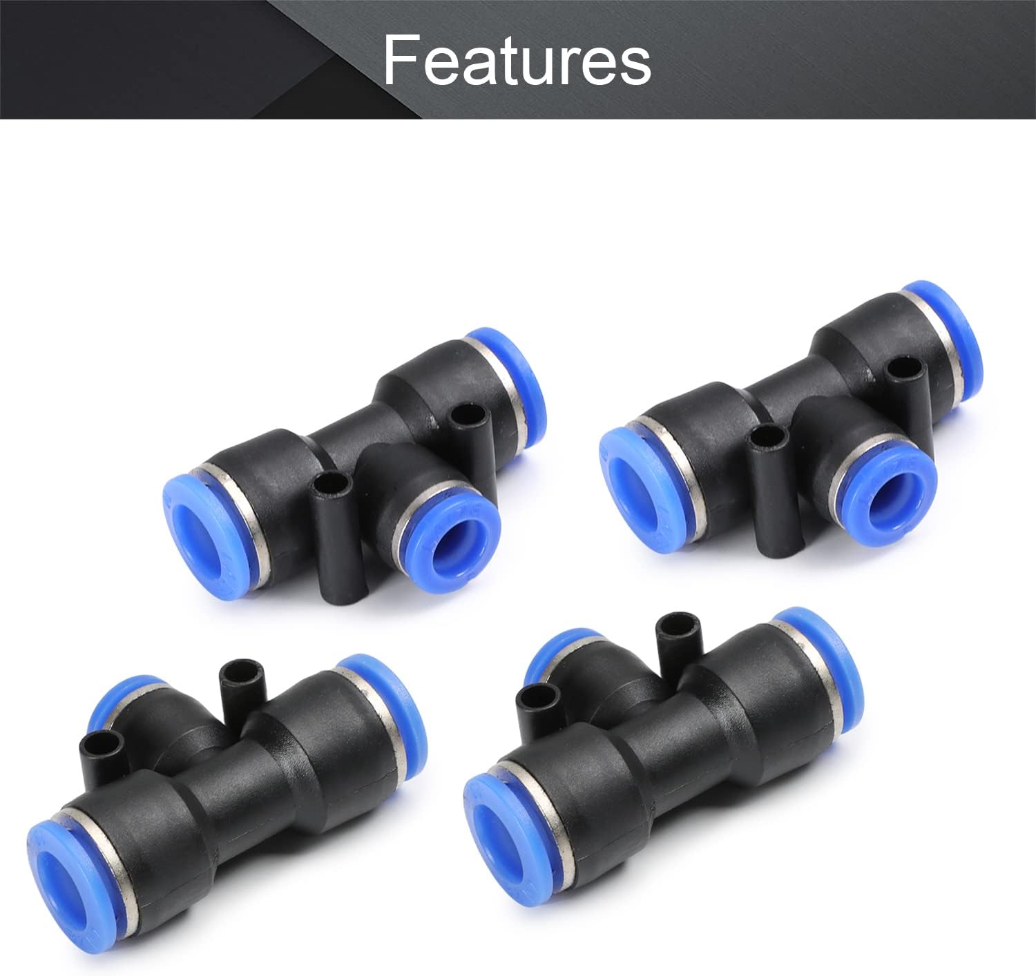 Othmro 5Pcs PEG10-8 Tee Push Connectors 10-8mm/0.39"-0.31" OD Plastic Quick Release Pneumatic Connectors Air Line Fittings