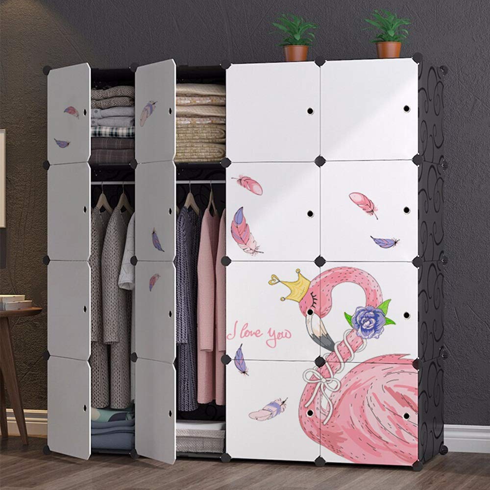 Appendiabiti Falttuch Kleiderschrank Schöne Flamingo Designed Garderobe Kombination Kleiderschrank Schrank für Schlafzimmer Dekoration Tragbare Garderobe (Colore: Bianco Größe: 147X48X147Cm