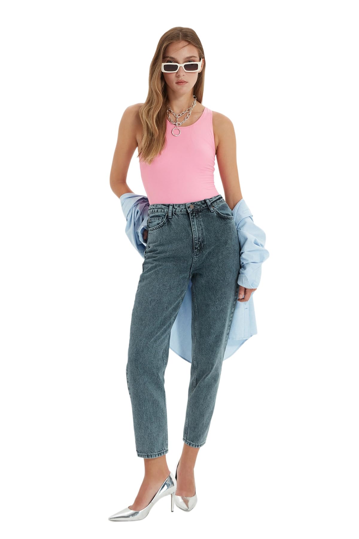 Trendyol, hohe Taille Mom Jeans mit Anthrazitwäsche, Anthrazit, 34