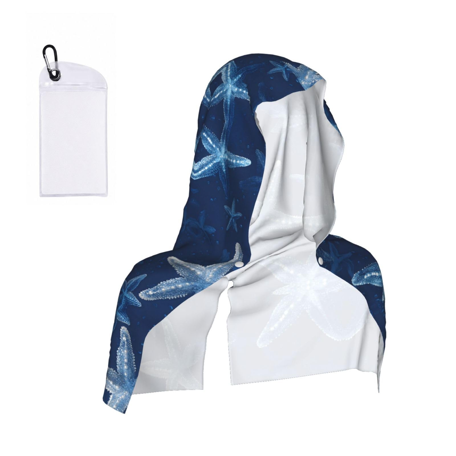 WXWJSHMGC Starfishs Print Cooling Hoodie Towel, Cooling Towels For Neck And Face Sun Protection Instant Cool Hoodie(Sport/Camping/Work Out/Hot Weather)