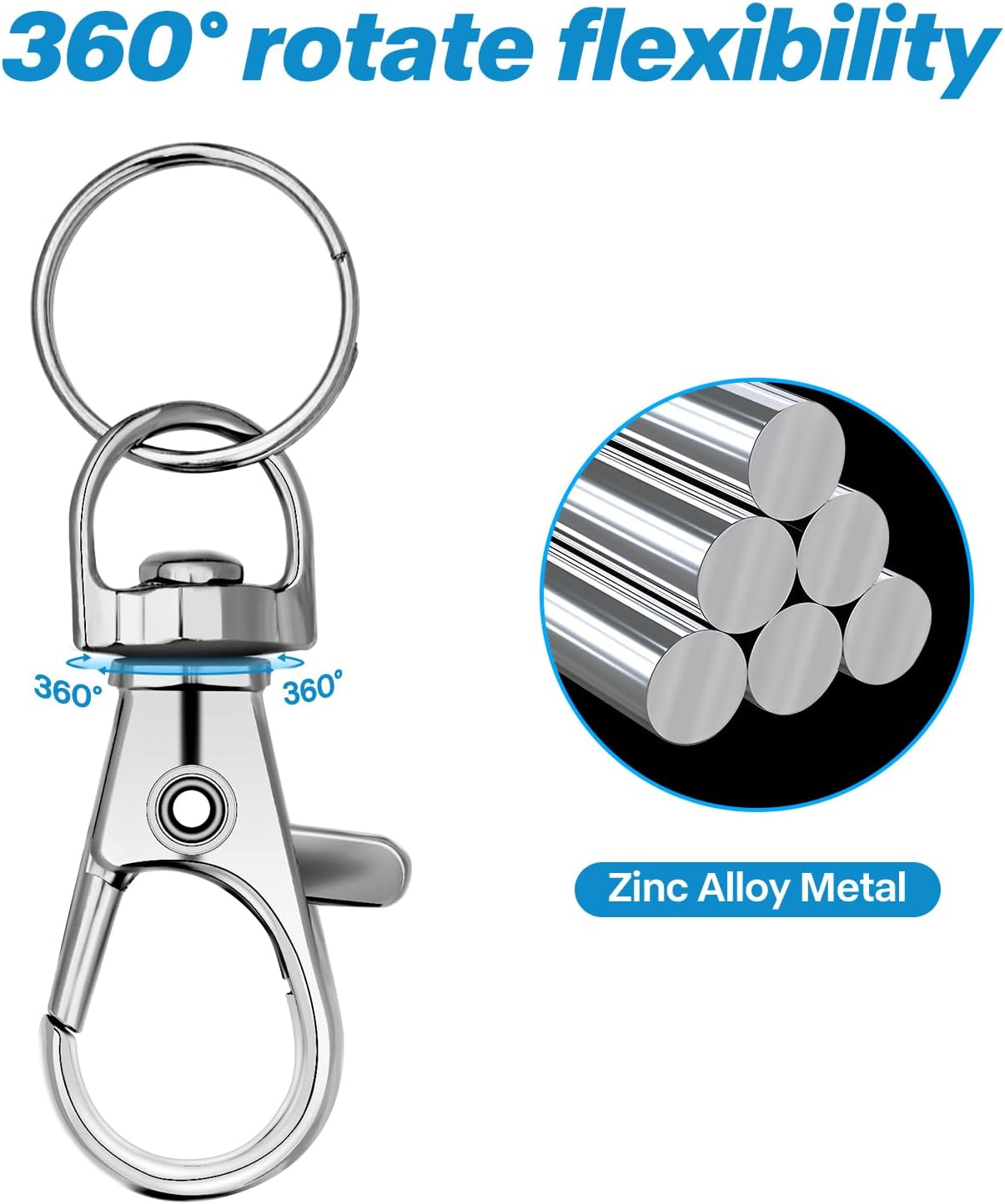 100 Sets Small Size Metal Swivel Snap Hooks with Key Rings,100 Sets Mini Lobster Claw Keychains Clasps with O Ring for Keychain Clip,Art Crafts,DIY Jewelry Making,Silver - Image 3