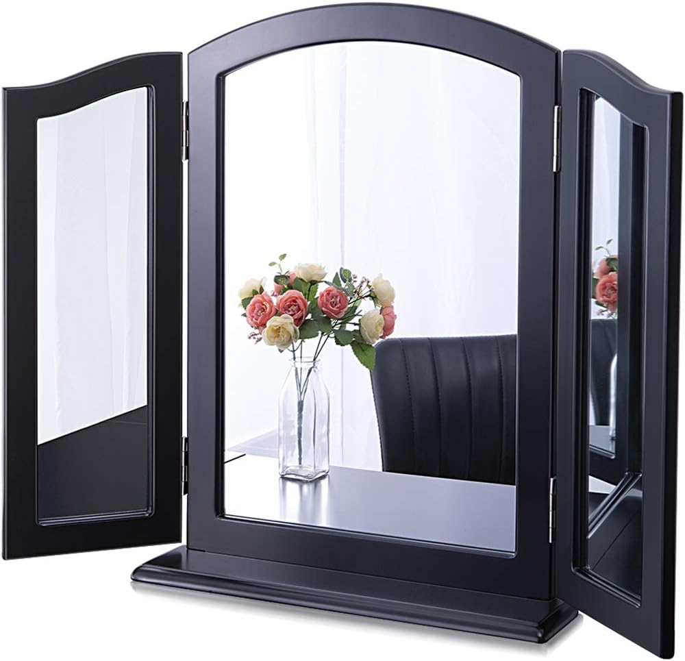 Chende Large Black Trifold Mirror with Detachable Base, 32.