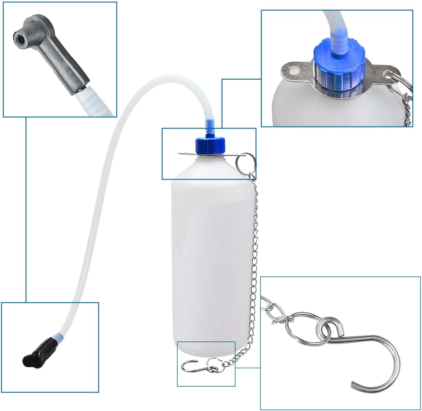 Prokomon 3L Manual Brake Bleeder Fluid Pump with 4 Master Cylinder Adapters and 1L Brake Bleeder Bottle Suitable for Most Vehicles One-Person Operation (7pieces)