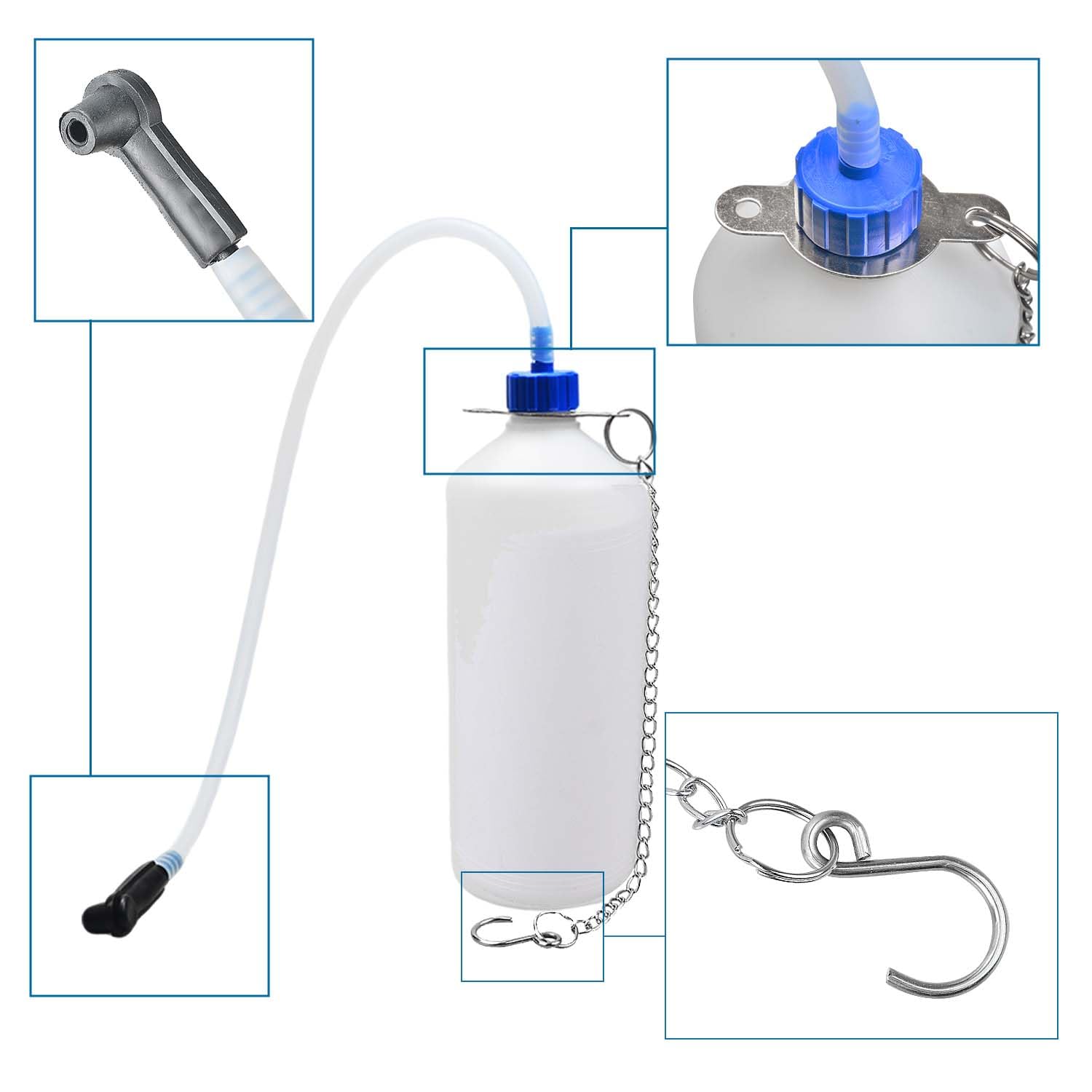 Bomba de líquido de purga de frenos manual de 3 L con 4 adaptadores de cilindro maestro | Botella de purga de freno de 1 litro adecuada para la mayoría de vehículos de operación de una sola persona (7 piezas)