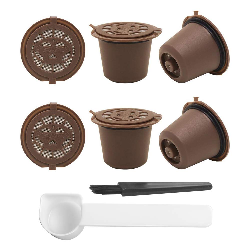 6 Reusable Capsules Refillable Coffee Filter Pod Compatible For Nespres Original Line Machine + Brush + Spoon (Coffee)