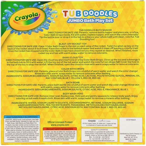 Crayola Bath Tub Doodles Jumbo Bath Time Play Set, Includes 40 Color Bath Dropz, 1 Bath Bomb, 2 Body Wash Pens & 4 Floating Toys, Non-Toxic, Stain Free - image 7