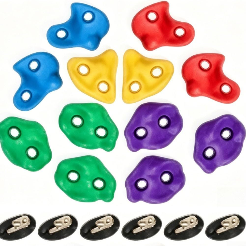 Outdoor Kids Climbing Anchor Set 12 Plastic Rocks Plus 6 Straps Tree Grip Tool for Strength Coordination Training Garden Play Equipment Lasting Weather Resistant