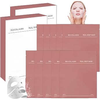 Pack of 10 Organic Collagen Masks Organic Collagen Deep Hydration Mask Collagen Real Deep Mask Hydrating Overnight Mask Reduces Fine Lines and Wrinkles Anti-Ageing and Rejuvenation Face Mask
