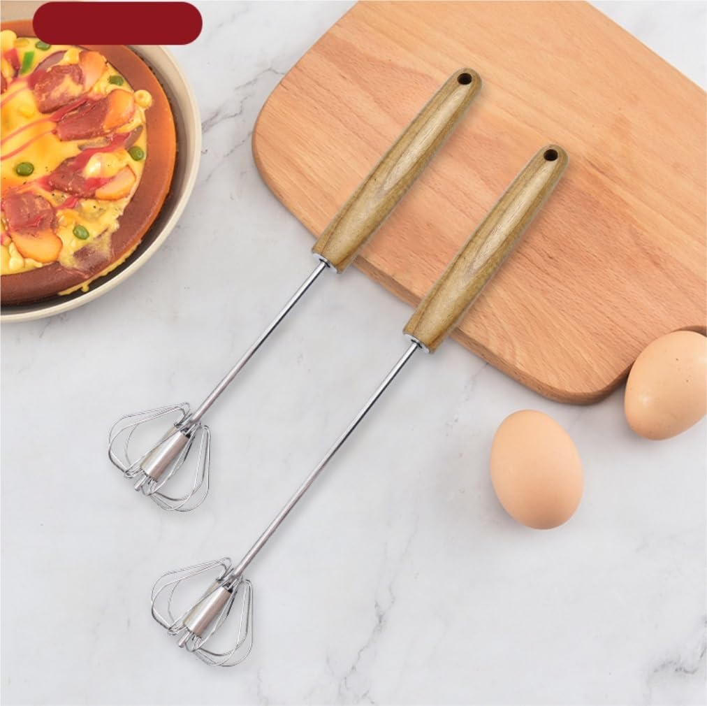 Batidor Varillas Cocina Batidor De Huevos Manual Semiautomático Pequeño For Hornear En Casa, Mezclador De Mano con Mango De Madera Barillas Batir Batidor De Huevo(6.5x32cm)