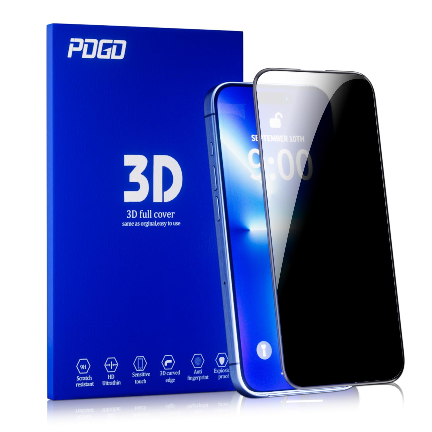 PDGD 3D Privacy Screen Protector for iPhone 16 Pro Max,Anti-spy Tempered Glass Privacy Protector,Full Screen Coverage,Easy Installation,Case Friendly(6.9 Inch)