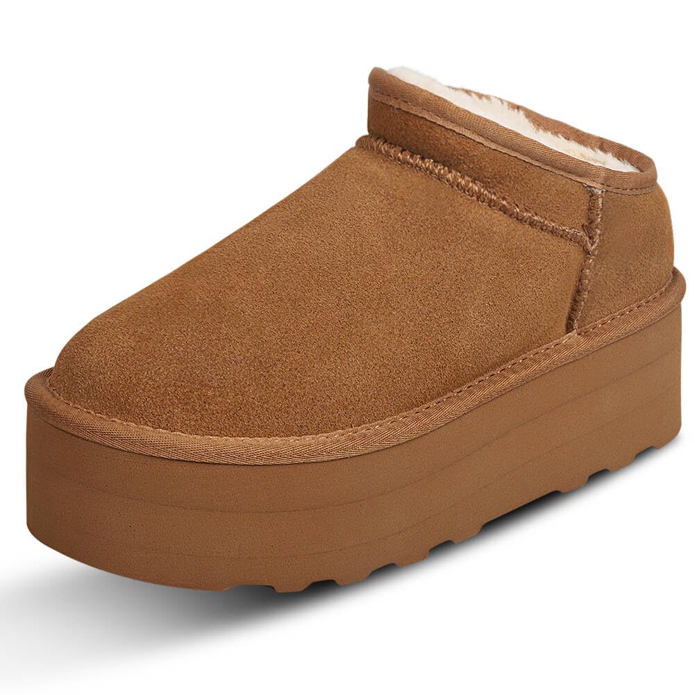 WICDICMini Boots for Women Short Ankle Genuine Suede Cozy Mule Platform Sneakers Snow Anti-Slip Boot for Outdoor