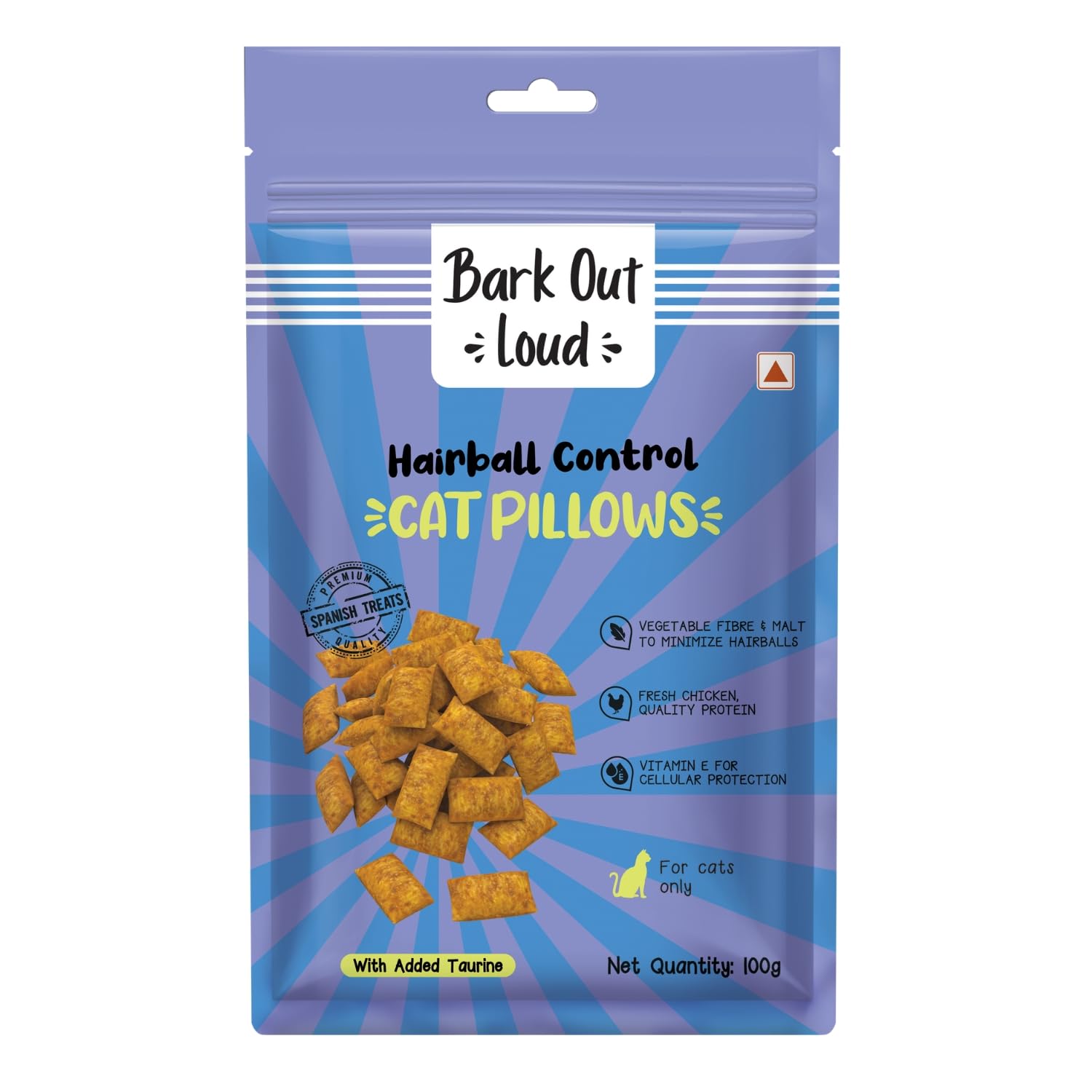 Bark Out Loud by Vivaldis - Cat Pillow Treats |Cat Treats for Hairball Control | Added Taurine, Vitamin E for Cats (100gm)