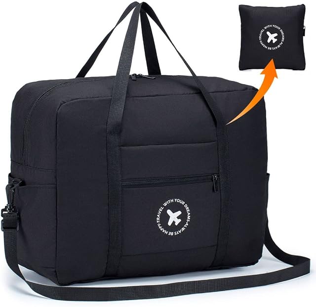 BAGZY Cabin Bag 45x36x20 for easyJet Underseat Cabin Bag, Large Foldable Duffel Bag Nylon Holdall Hand Luggage Case Carry on Luggage Flight Bag Baggage Organiser Storage 40L (Black)