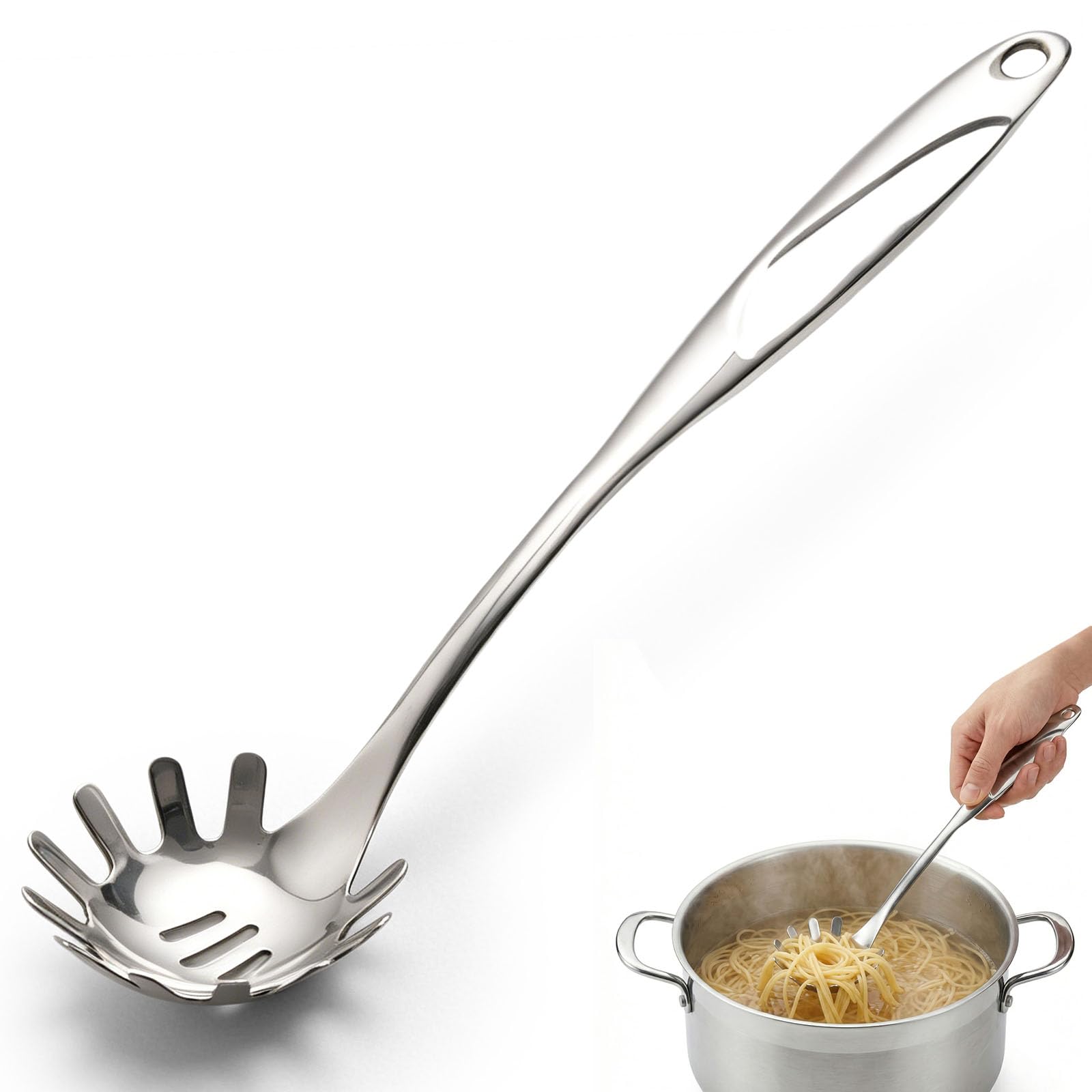 Amazon.com: HANSGO Stainless Steel Pasta Server, 13 Inch Spaghetti Fork  with Teeth & Drainage Holes - Heat Insulated Handle for Serving Pasta,  Stirring Sauces, Tossing Salads & Draining Vegetables: Home & Kitchen