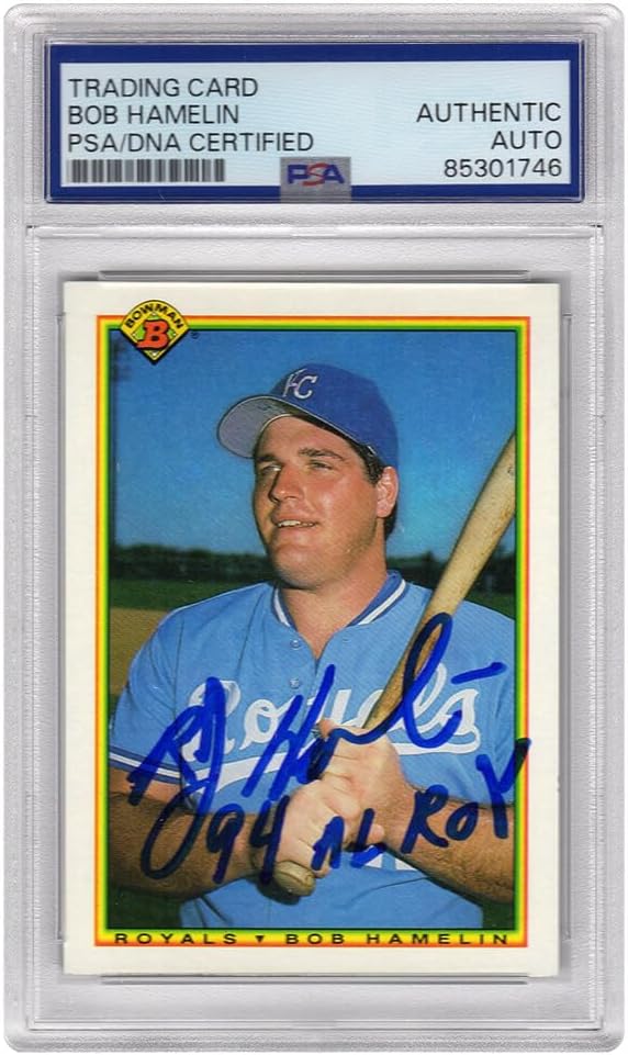 Bob Hamelin Signed Royals 1990 Bowman Rookie Baseball Card #379 w/94 AL ROY - (PSA Encapsulated)