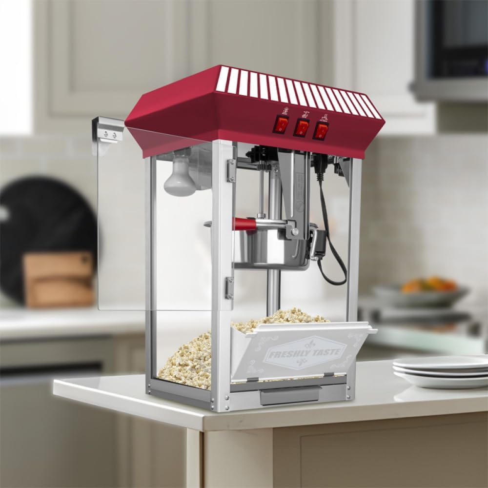 Commercial Popcorn Machine 12 Ounce Capacity, 800W Popcorn Popper with Stainless Steel Kettle, Tempered Glass, Warming Deck for Home Theater, Parties, Business