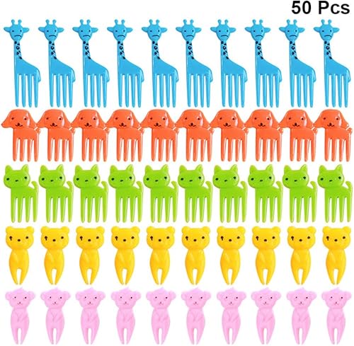 Miniatura 6 de Cabilock 50 tenedores de frutas, tenedores de comida de animales, tenedores de plástico para postres, mini juego de púas Bento para fiestas,