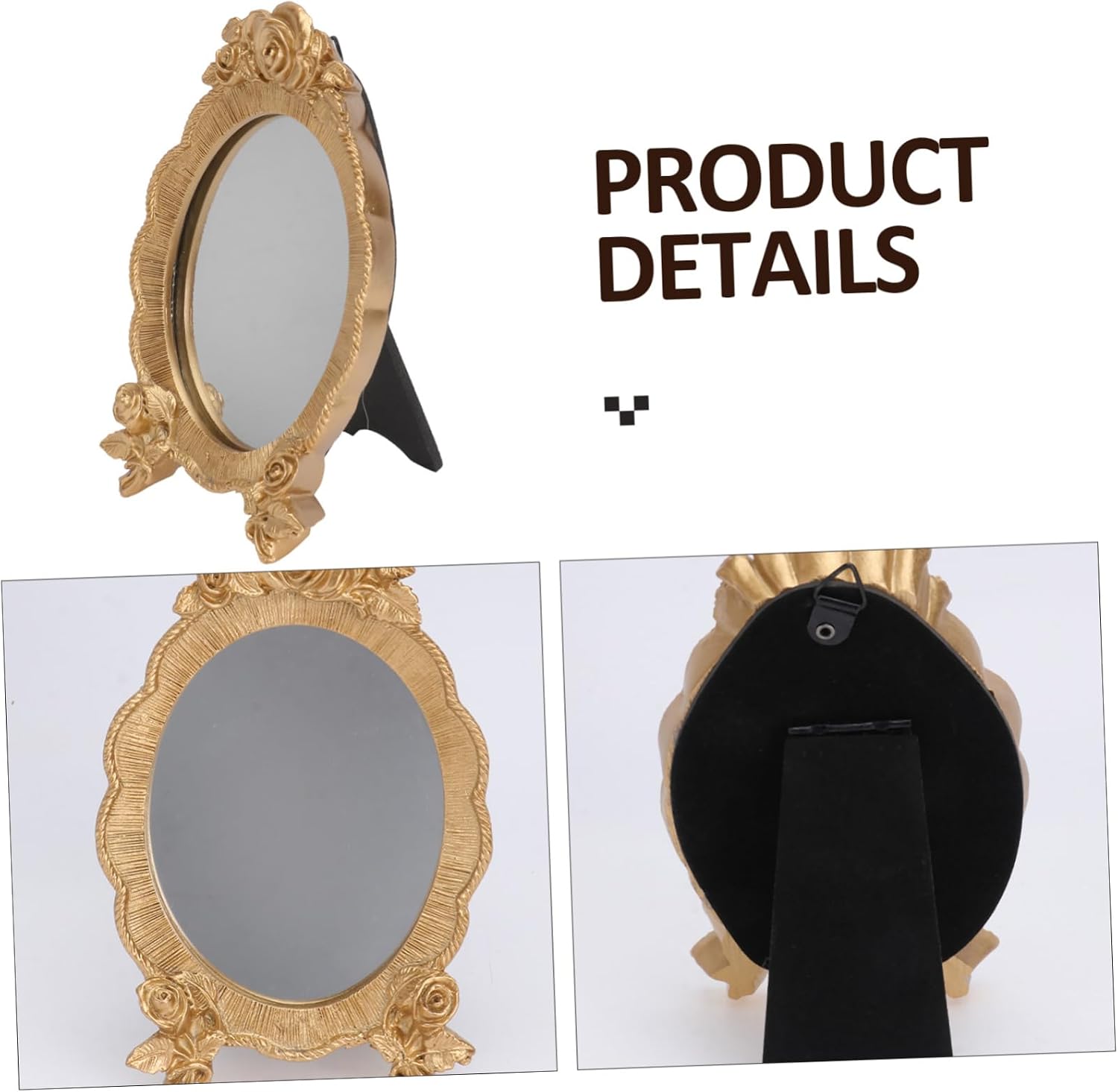 European Style Resin Handheld Oval Makeup Mirror Golden image 3