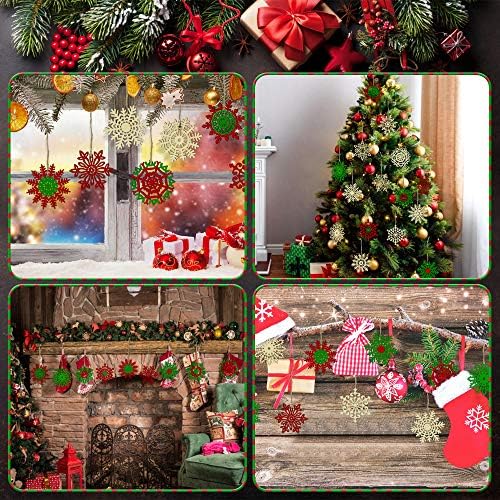 PERFETSELL 27 PCS Christmas Wooden Snowflakes Hollowed Snowflakes Embellishments Slices Christmas Tree Hanging Pendant Ornament Xmas Crafts Supplies with String Cord for Christmas Decoration Craft