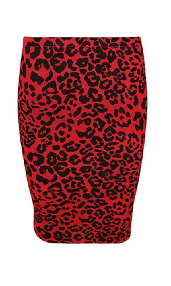 Unbranded New Women Printed Midi Bodycon Pencil Skirt Ladies High Waist Tube Skirt Fancy Dress (L/XL (UK 16-18), Red Leopard)