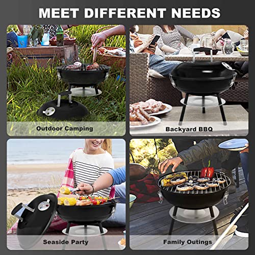 Joyfair Charcoal Grill With 2 Grilling Racks, 14In Small Portable Bbq Grill With Lid For Outdoor Camping/Patio/Backyard Barbecue/Tabletop Cooking, Enamel Coated & Dual Vent System, Black #TOP5