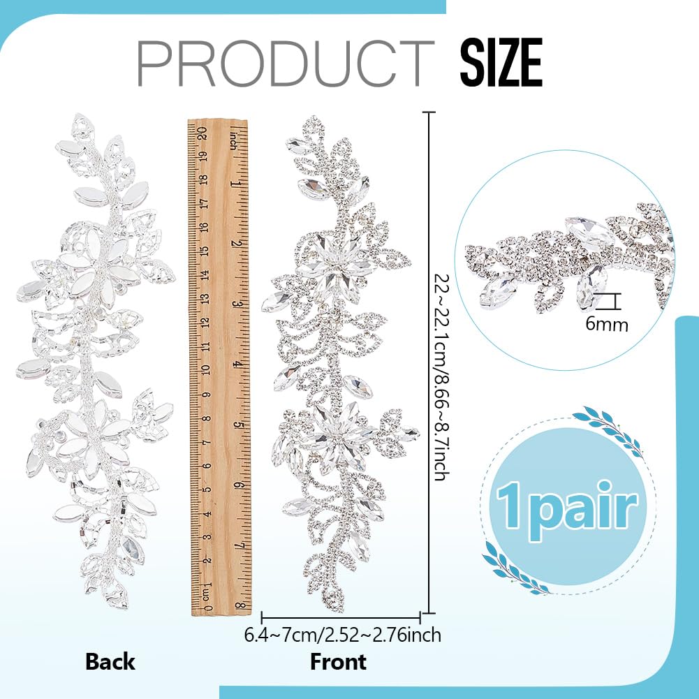 FINGERINSPIRE 1 Paio Toppe con Perline e Strass Toppe con Perline e Strass in Cristallo Fatte a Mano con Fiori in Argento e Cristalli per Decorazioni di Abiti da Sposa, Accessori per Vestiti