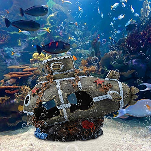 Nikou Resin Fishing Boat, Artificial Damaged Submarine Aquarium Fish Tank Ornament Landscape Decoration Decor - Image 4