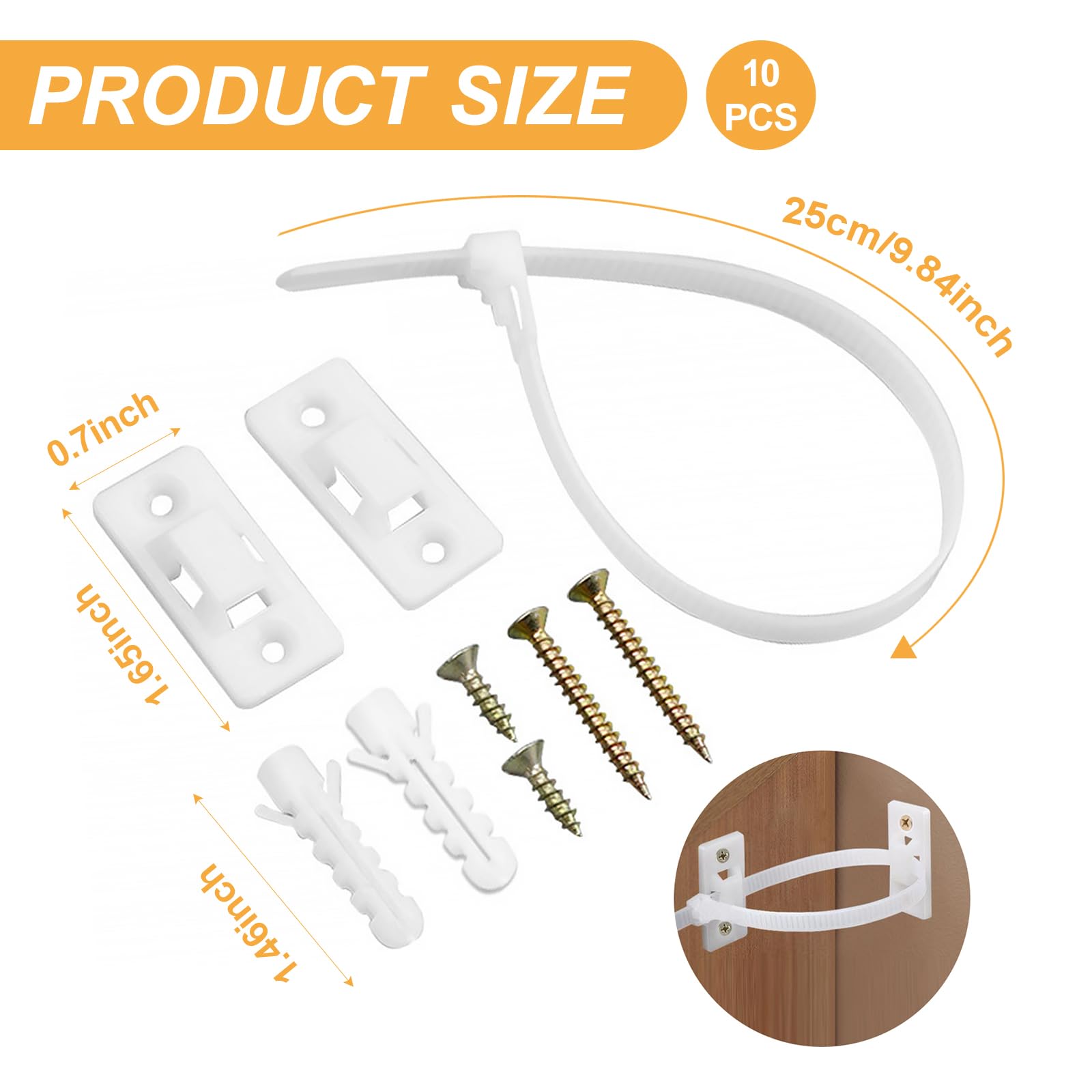 10pcs Baby Furniture Straps,Adjustable Proofing Anti-Tip Furniture Anchor Straps kit,Falling Furniture Prevention Device,Safety Furniture Wall Anchors for Proofing Dresser,Cabinet,Closet,Bookshelves - Image 2