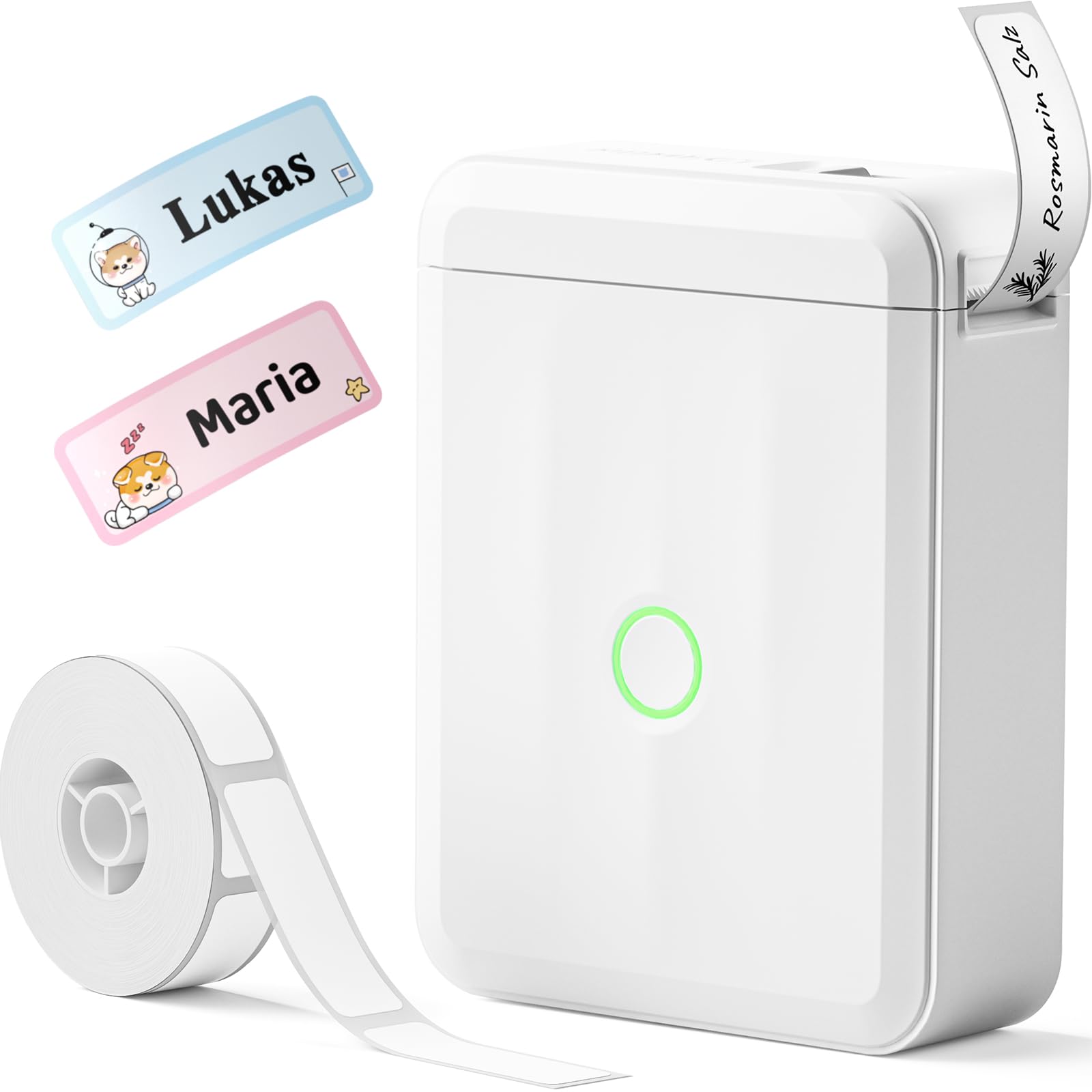 NIIMBOT Namensaufkleber Etikettendrucker, D110 Bluetooth Etikettiergerät, mit wasserdichte Etiketten 155 Stück/Rolle, Für Zuhause Büro Schule Kindergarten