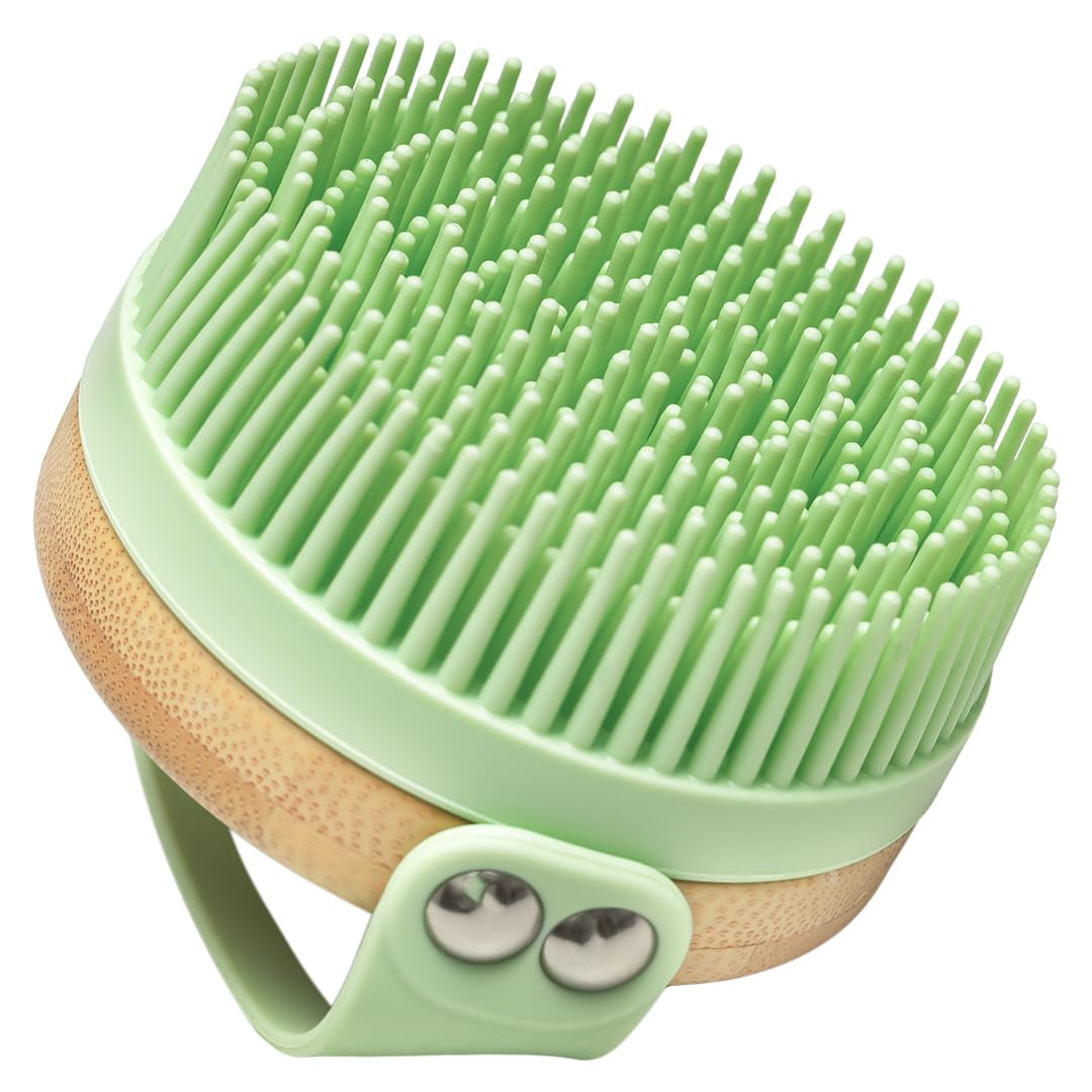 Apex Peak Silicone Body Scrubber - Exfoliating Shower Brush with Bamboo Handle for Men & Women