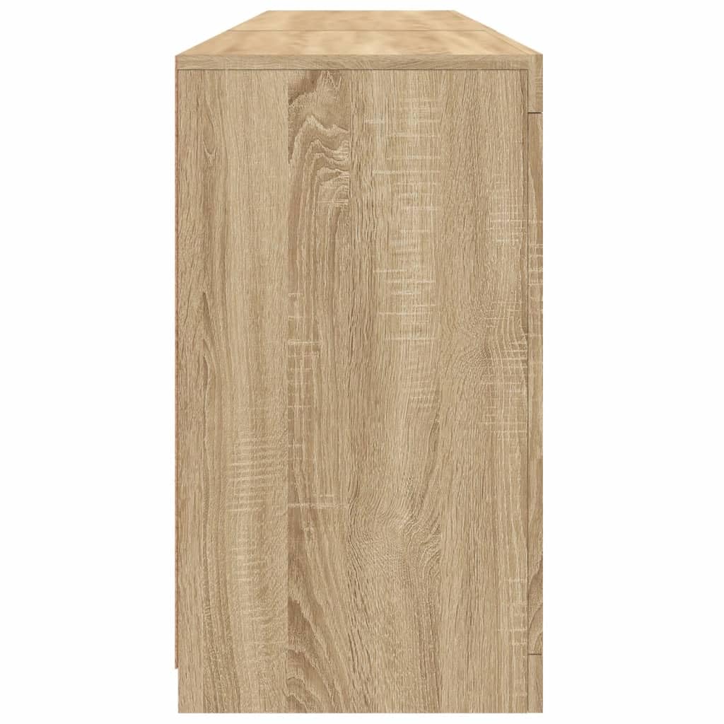 Modernes Sideboard mit LED-Lichtern, RGB, Sonoma-Eiche, 162 x 37 x 67 cm, 3 Stück, robustes Holz, viel Stauraum, praktische Türen, Displayfunktion,